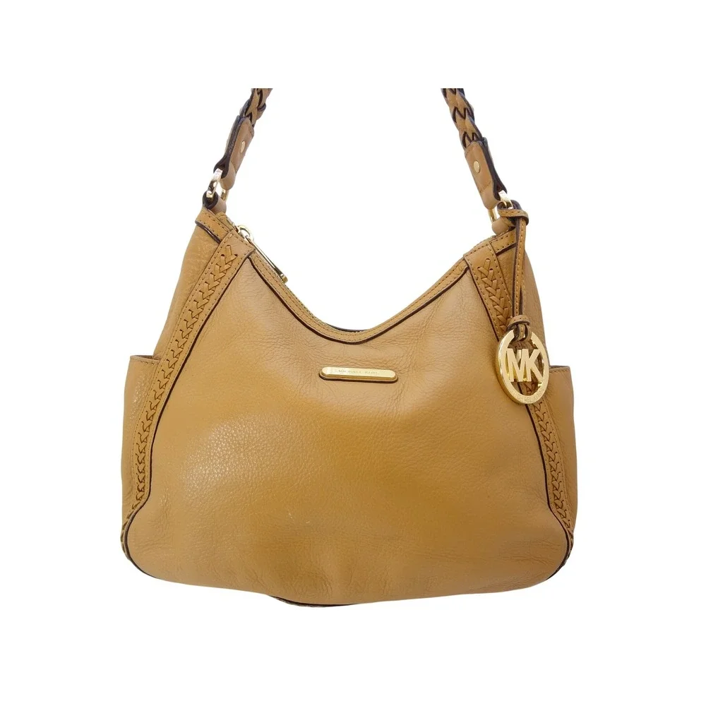 Michael Kors Hobo Bag Large Tan Good Braided Leather Gold Hardware Bag
